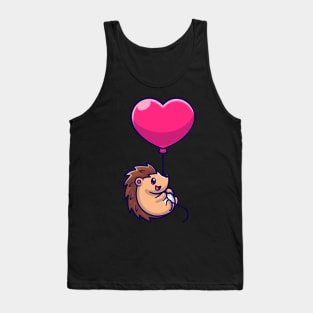 Cute Hedgehog Flying With Love Heart Balloon Cartoon Tank Top